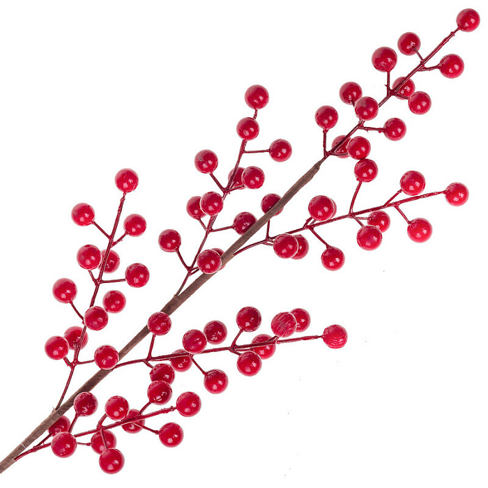 Ветка искусственная ягодная (пластик), H64 см Красный