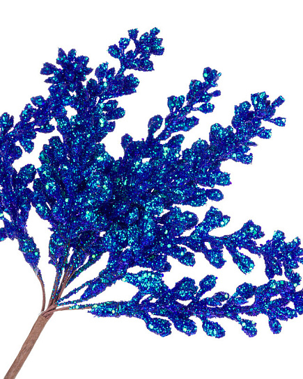 Ветка искусственная (пластик), H16 см, с глиттером Синий с доставкой по Астане